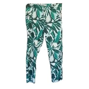 Women's Plus Tropical Print Pants Green White, Size 14